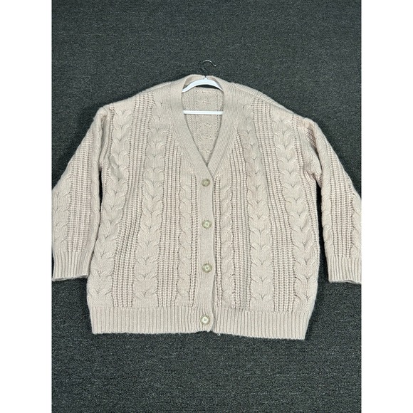Jenni Kayne Cocoon Cardigan Sweater Small Beige Cable Knit